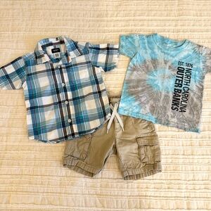 Carter’s Toddler Outfit Plaid Button Down Outer Banks Tee Cargo Shorts 2T